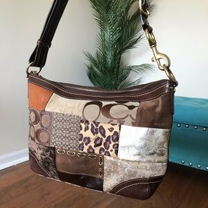 Coach Patchwork Y2K Shoulder Crossbody Bag, Animal Print, Leather, Suede, 12842
